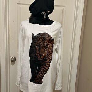 White Long Sleeve Shirt with Leopard Print